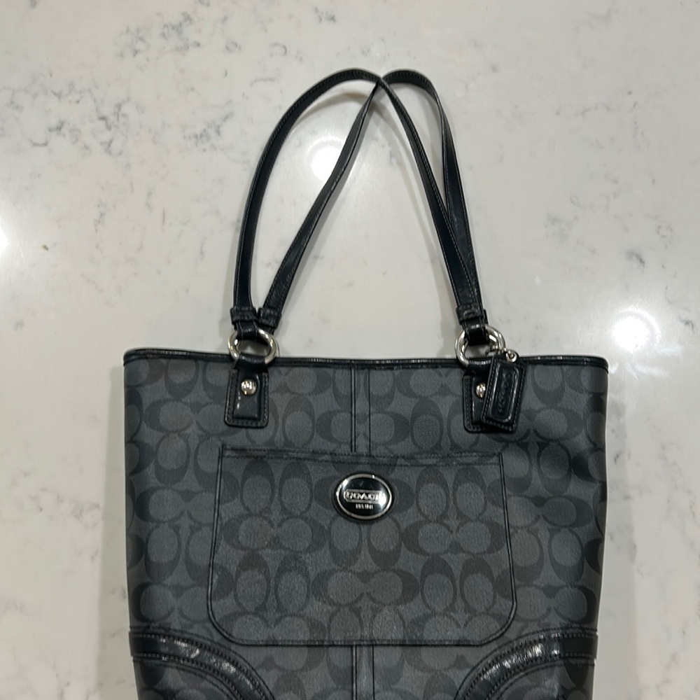 Coach Signature Peyton Shoulder Handbag F18917 - Dark Grey and Black Tote